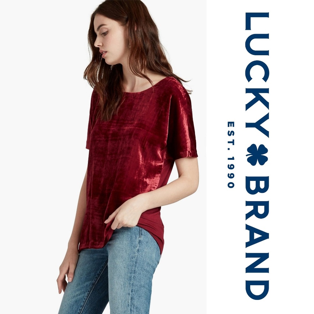 Lucky Brand Dark Red Velvet Top Zip-Up Shirt